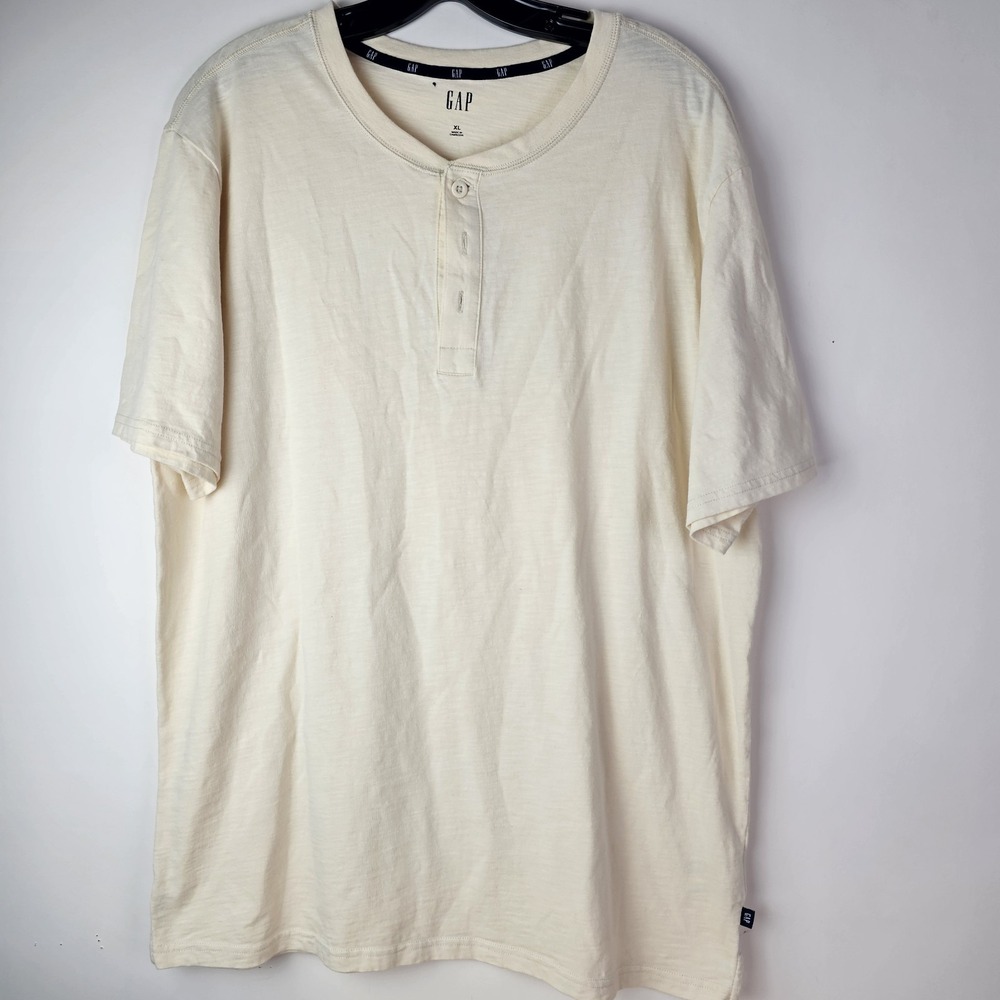 Gap Mens Henley Ivory Cream 100% Cotton Short Sleeve T-Shirt XL Casual Everyday